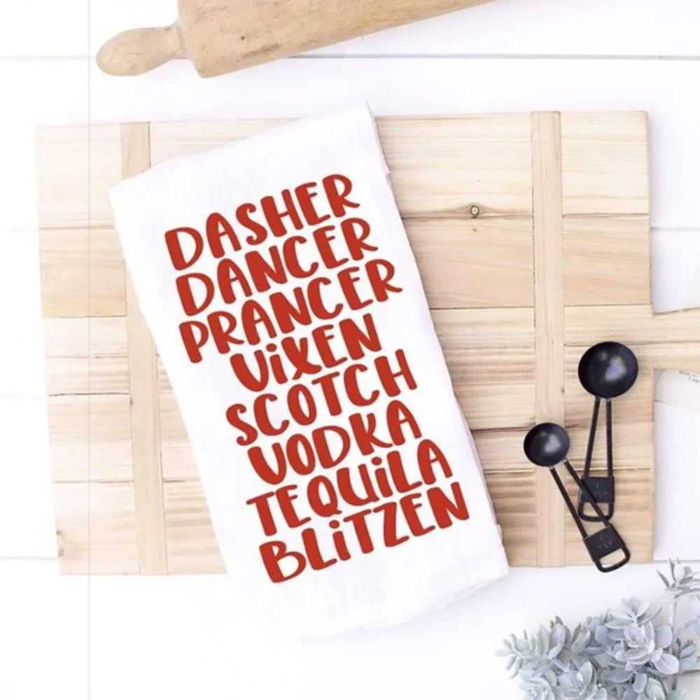 Funny Dasher Dancer Christmas Drinking Kitchen Towel -‎ Cotton Bar Towel